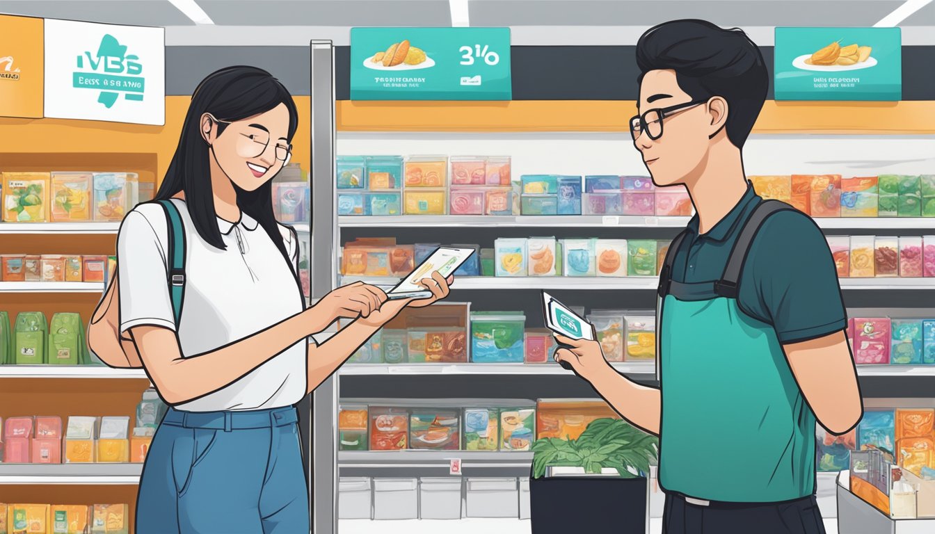 A student swipes a DBS Live Fresh card at a Singaporean store