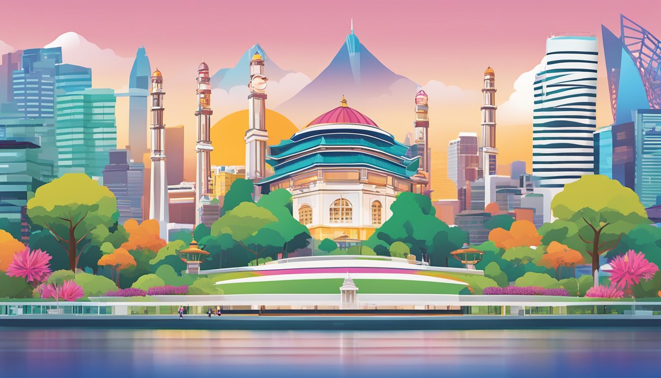 A vibrant student card with the DBS logo and "Live Fresh" branding, set against a backdrop of iconic Singapore landmarks