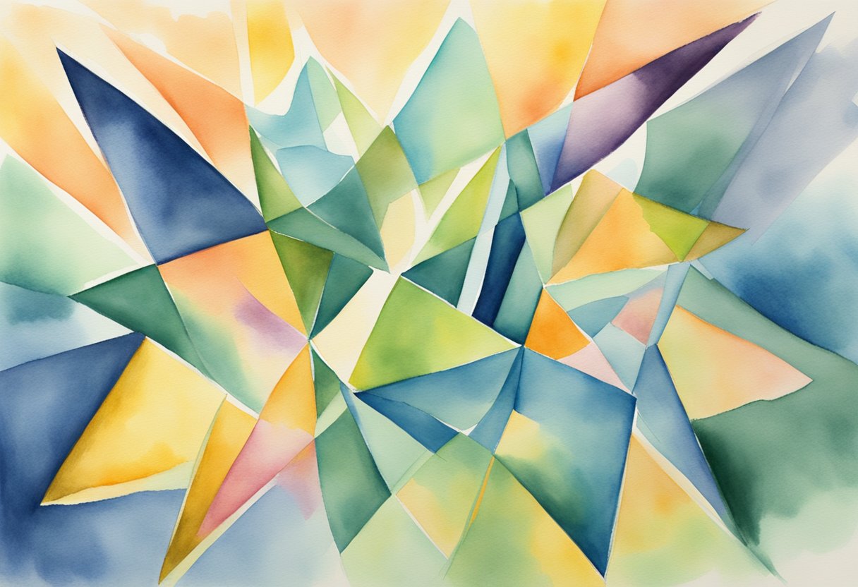 A diverse group of abstract shapes gather around a central point, symbolizing collaboration and support. Rays of light shine down, indicating growth and progress