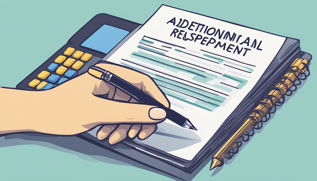 A hand holding a pen, signing a document with the words "Additional Resources dbs loan repayment singapore" at the top