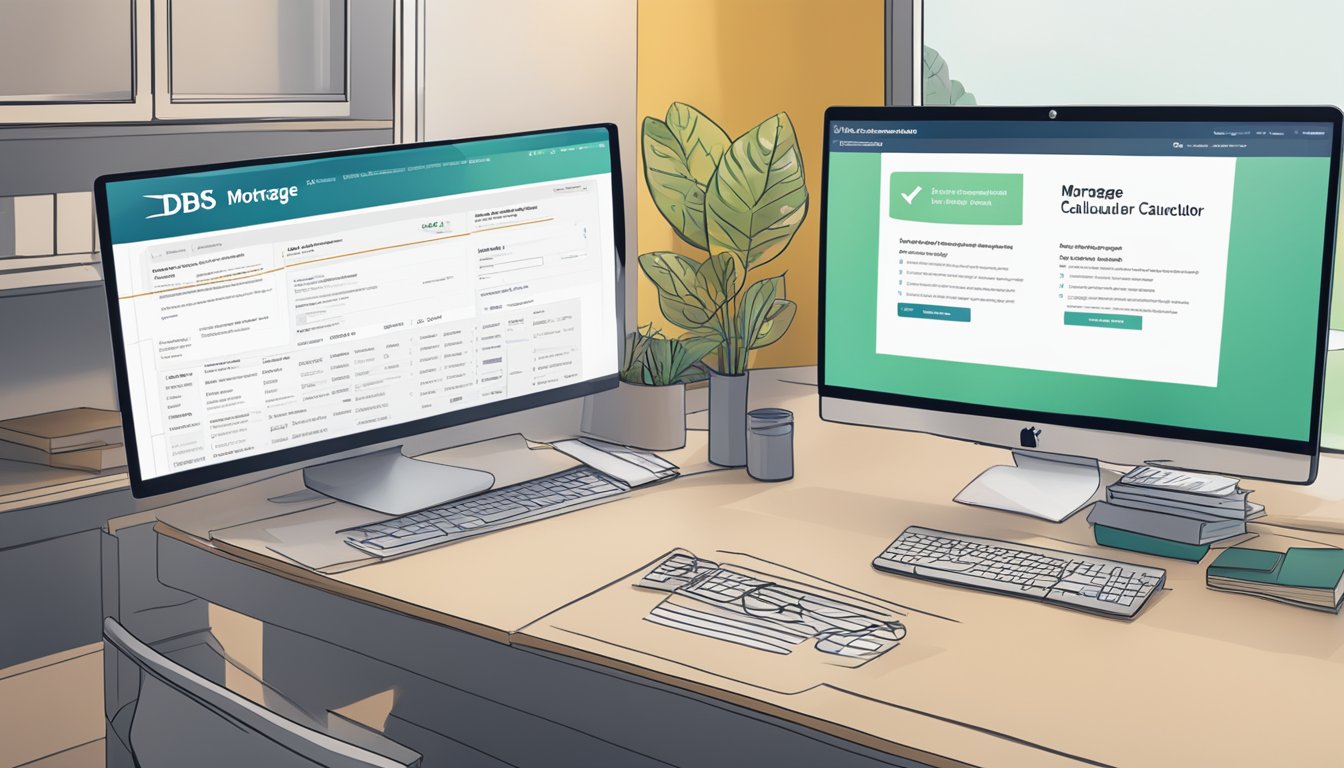 The dbs mortgage loan calculator is displayed on a computer screen, with the frequently asked questions section highlighted