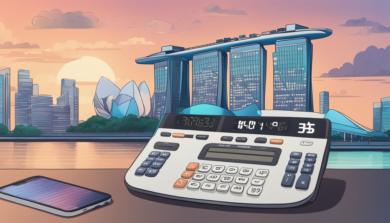 A calculator displaying the DBS Multiplier Account with a Singapore backdrop