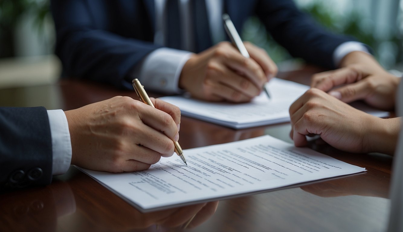 A private money lender and a licensed money lender in Singapore signing a contract with clear terms and conditions