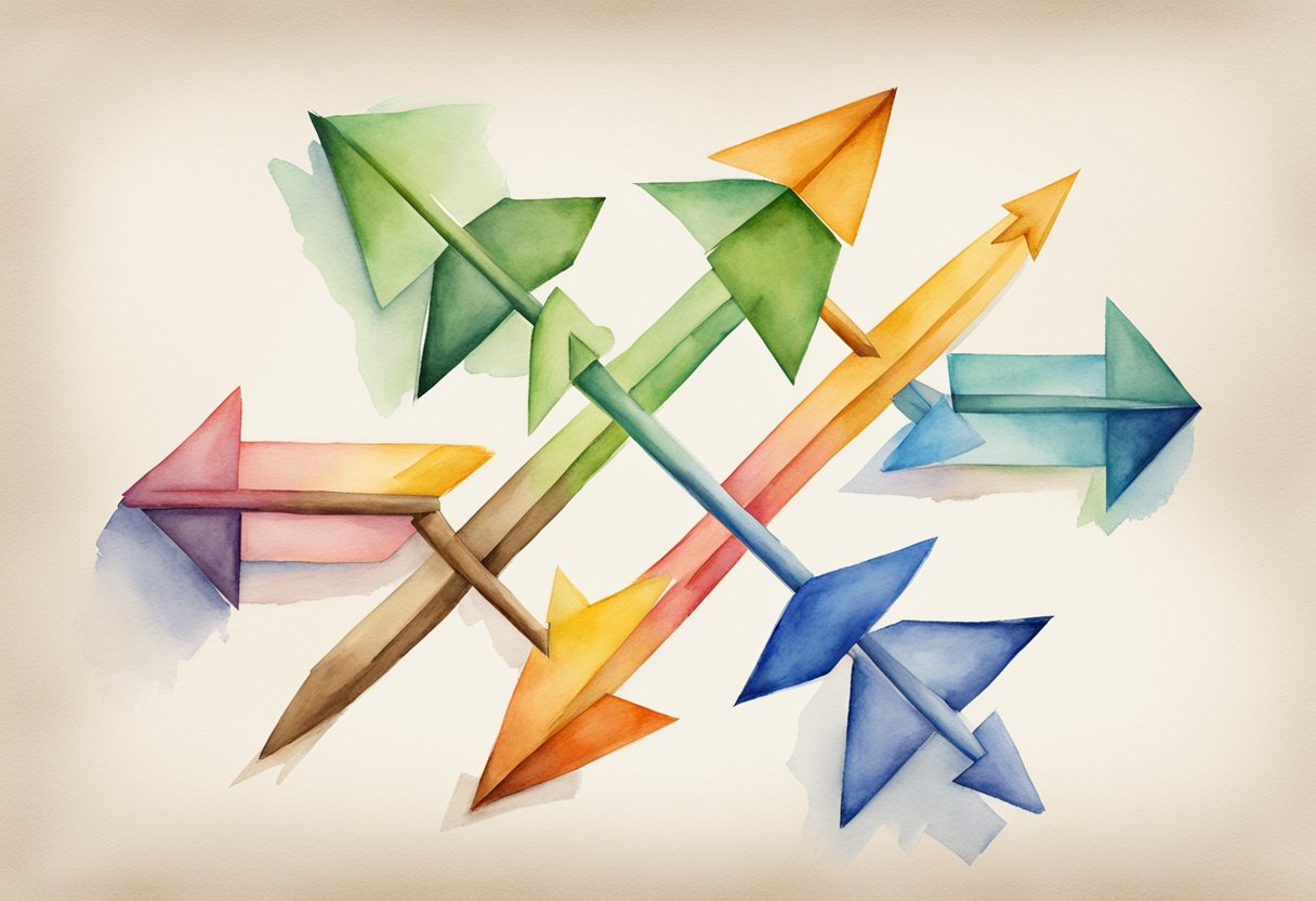 A group of arrows diverging from a single path, symbolizing the different career paths in leadership and management