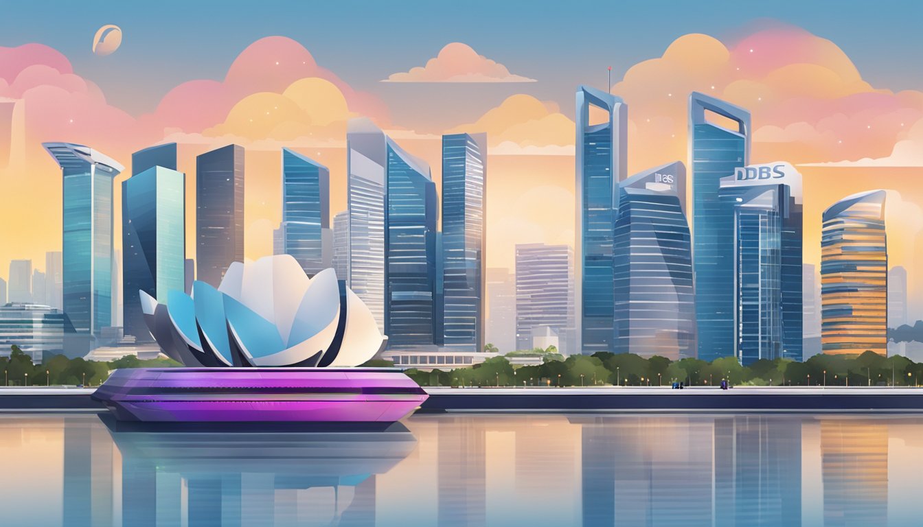 A digital platform with the DBS logo, featuring the "dbs points" program, set against the backdrop of the Singapore skyline