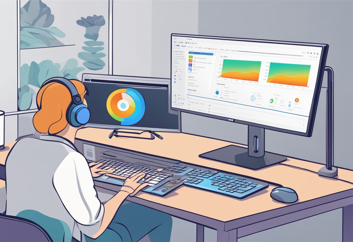 The computer screen displays the "System and Sound Settings" window on Windows 11. The user is adjusting the audio settings to optimize the sound quality