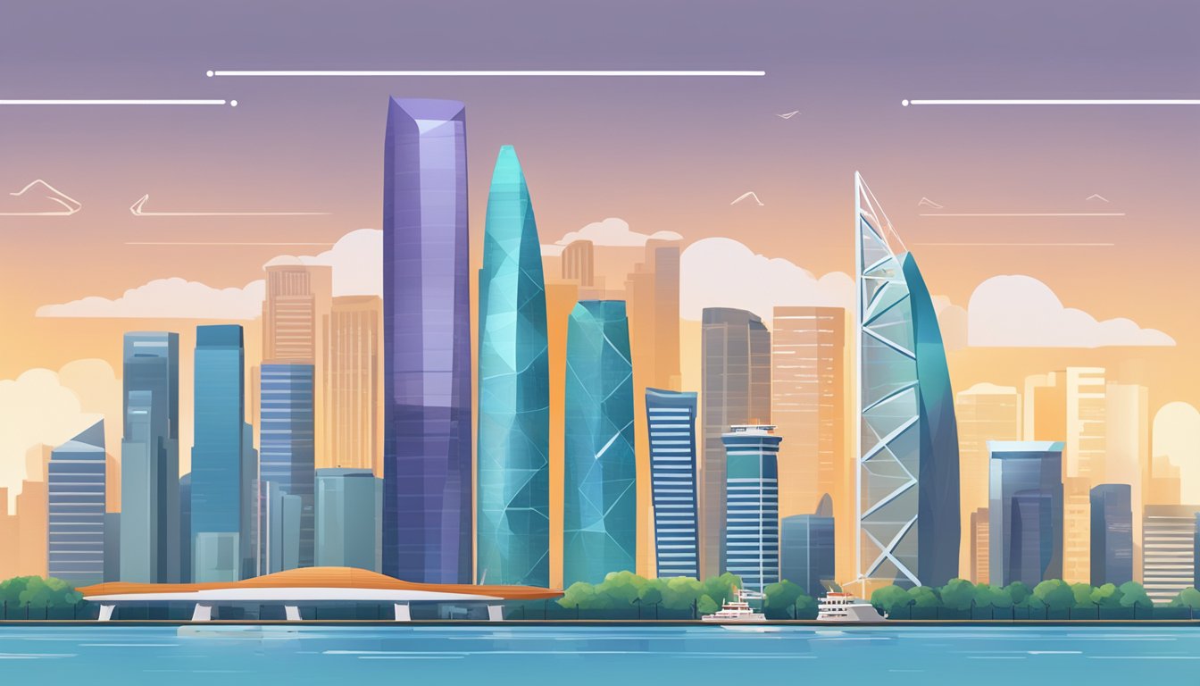 A computer screen displays the conversion rate of KrisFlyer miles to DBS points, with the Singapore skyline in the background