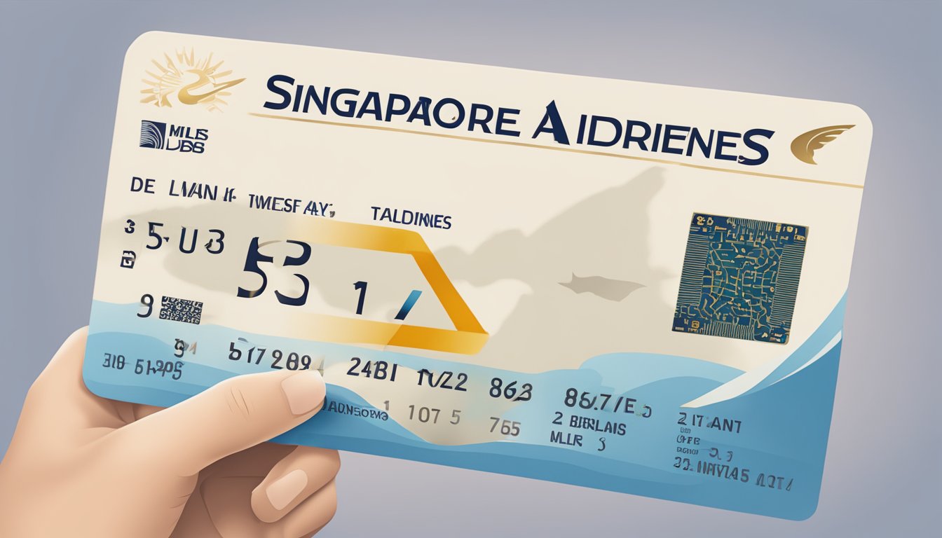 A hand holding a Singapore Airlines boarding pass with the Miles Effectively DBS logo in the background