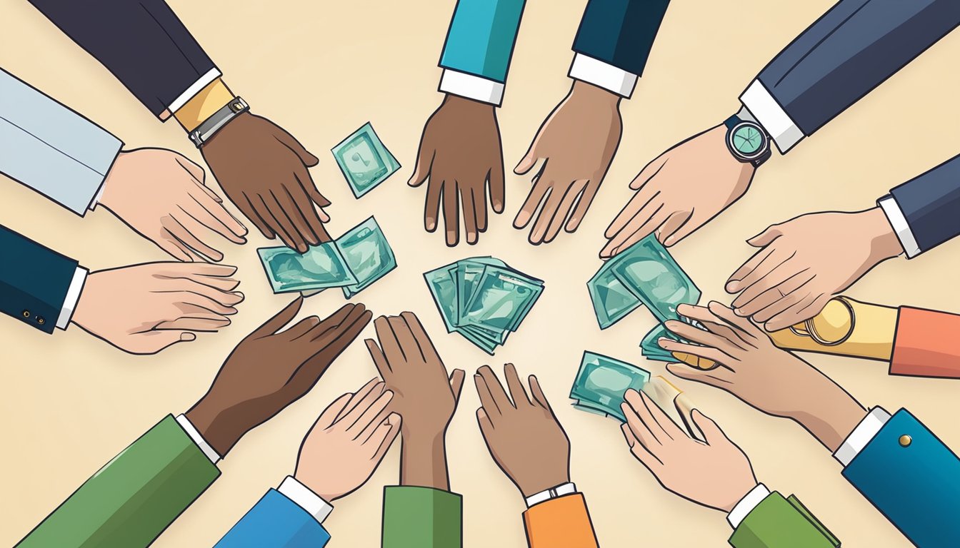 A group of hands exchanging rewards and deals with a "dbs redeem rewards singapore" logo in the background, showcasing exclusive partnerships