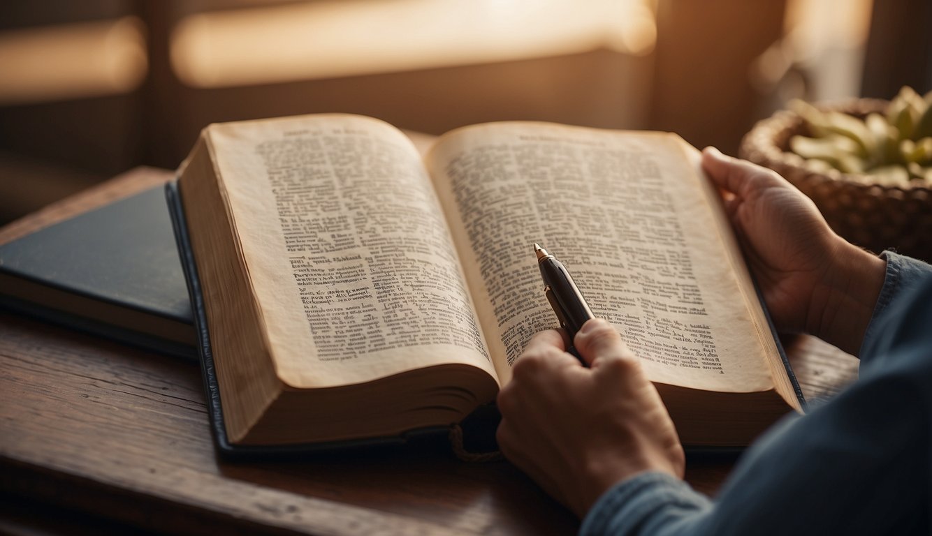 A person holding a Bible open to the book of John, with a pen and notebook nearby, symbolizing the starting point for new Christians