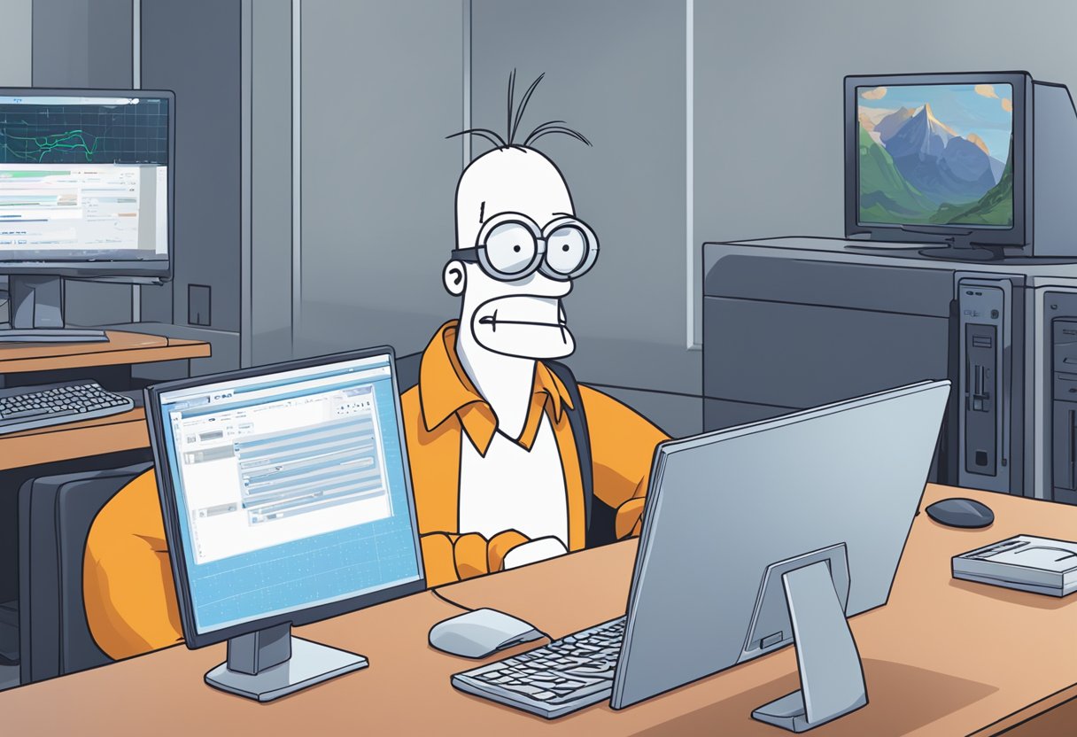 A computer screen displaying an error message "Gigabyte SIV not working on Windows 11" with a puzzled expression on the face of a cartoon computer character