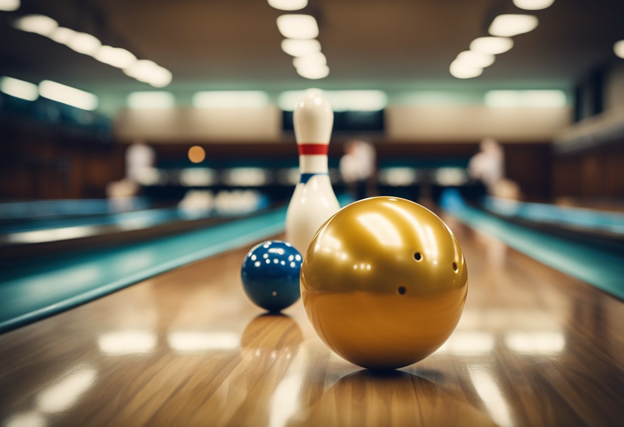 A bowler releases a smooth, controlled ball down the lane, aiming for the perfect strike. The ball glides effortlessly, hitting the pins with precision