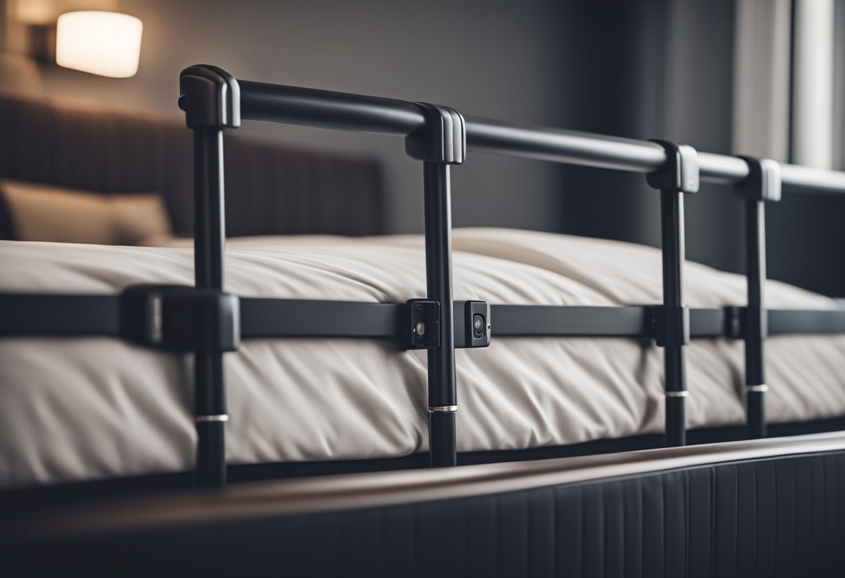 An adjustable bed with raised rails. No humans or body parts