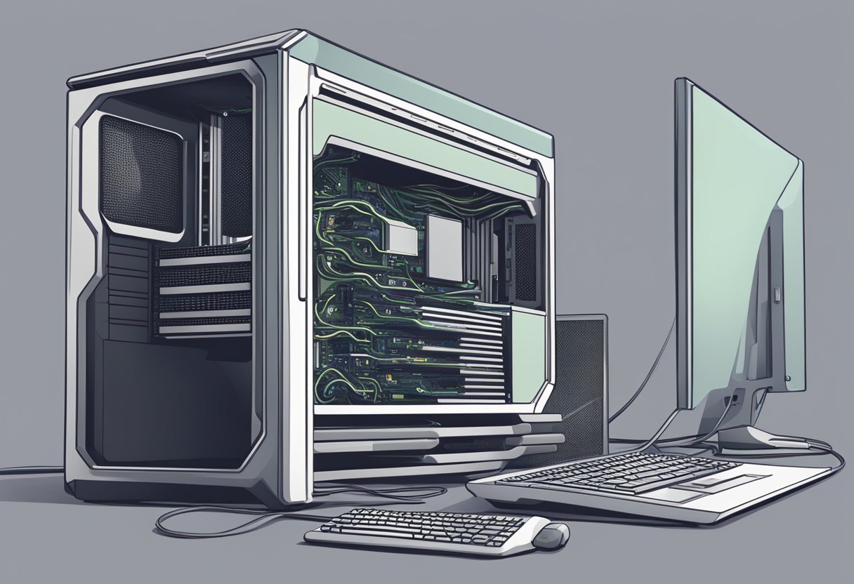 A computer with a GPU struggling to keep up with processing demands, causing slowdowns and performance issues