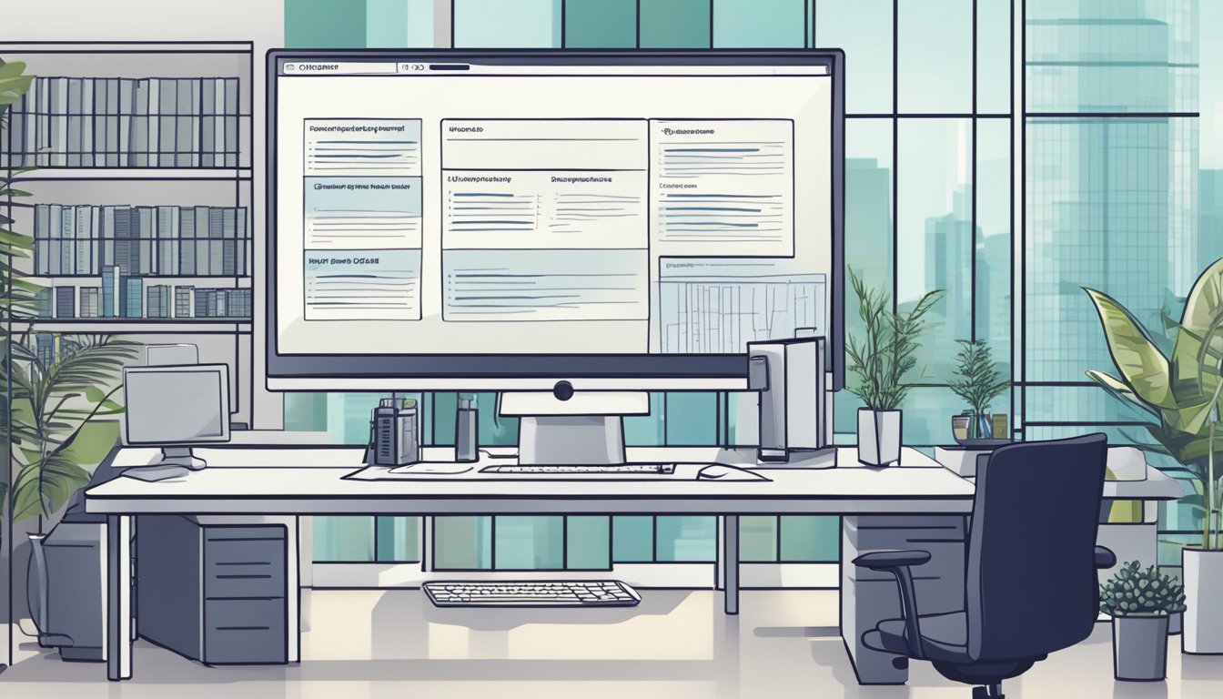 A computer screen displaying a list of frequently asked questions about a DBS robo advisor in Singapore. The screen is surrounded by a clean and modern office environment