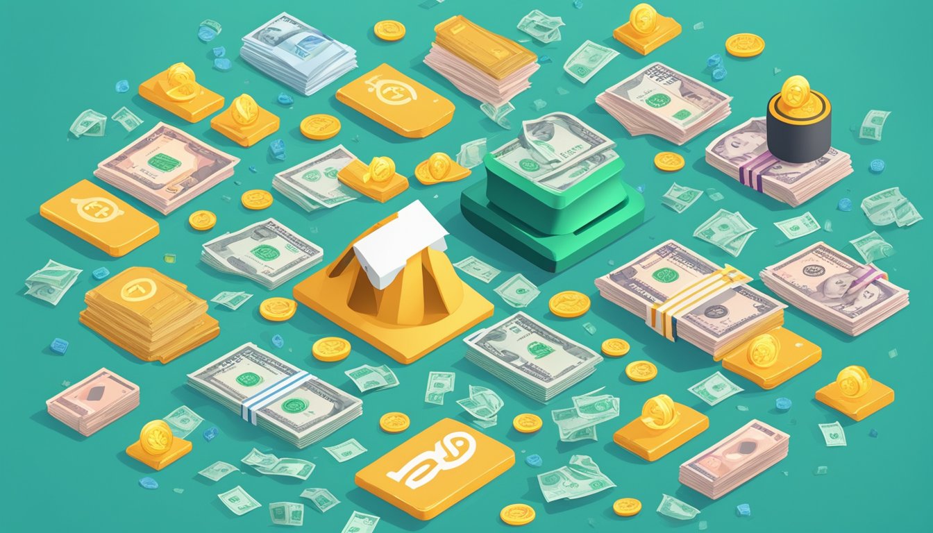 A pile of money surrounded by various fees and charges icons, with a prominent "DBS Savings Plus Account" logo in the center