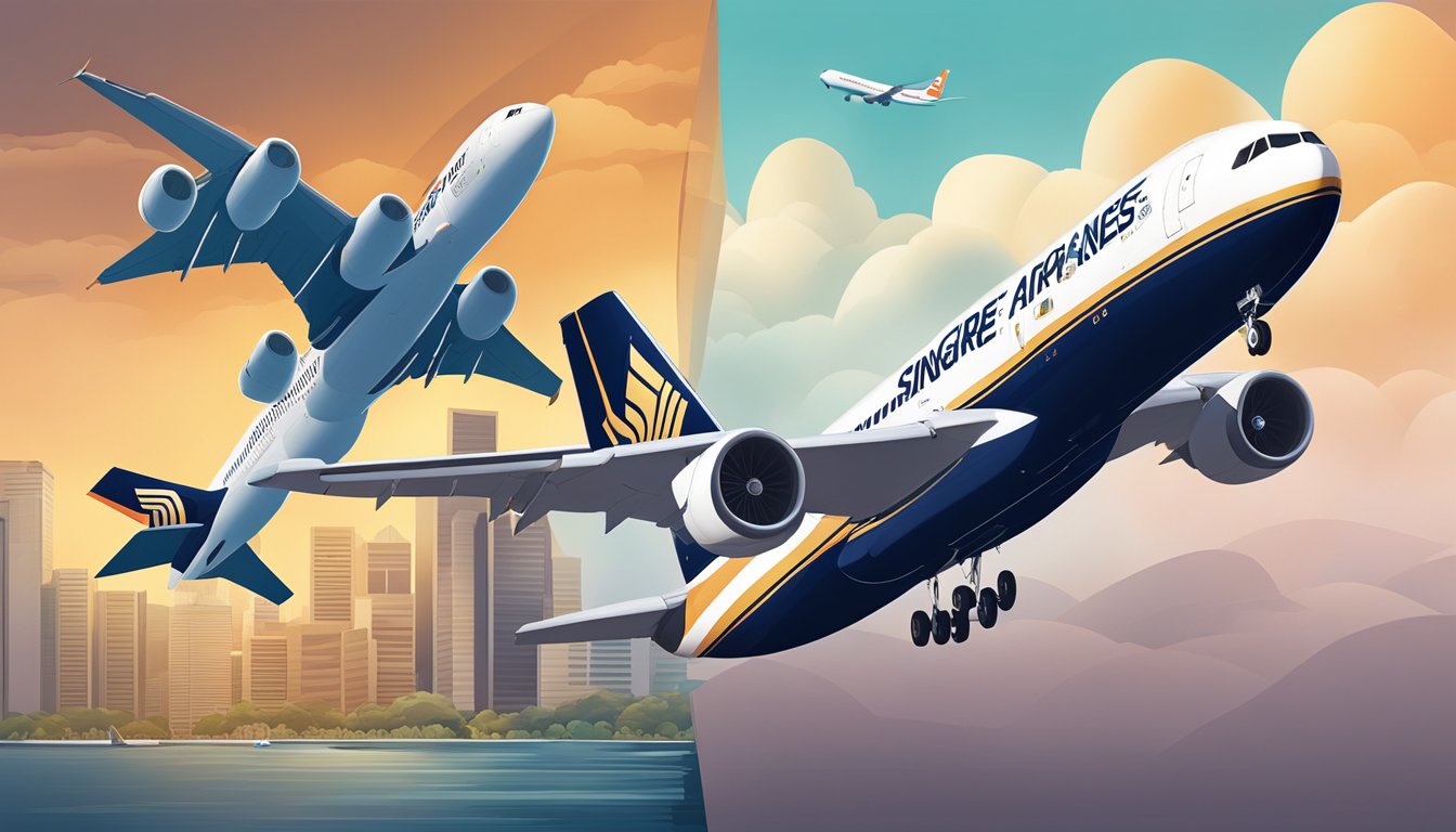 DBS and Singapore Airlines logos side by side, with a plane flying above