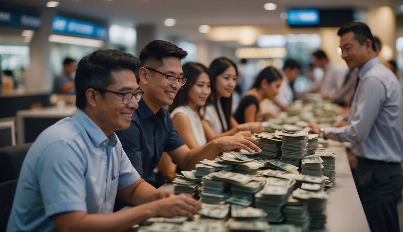Borrowers in Singapore choose money lenders for flexibility, speed, and accessibility over traditional banks. The scene could show a bustling city with people accessing money lenders easily