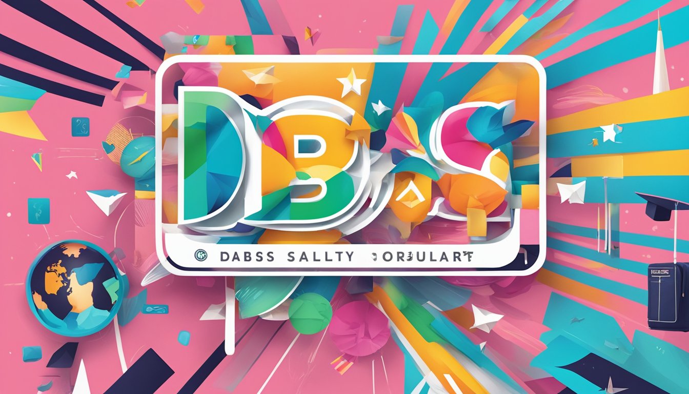 A vibrant student card with the DBS logo, featuring a fresh and modern design, surrounded by colorful elements and youthful imagery