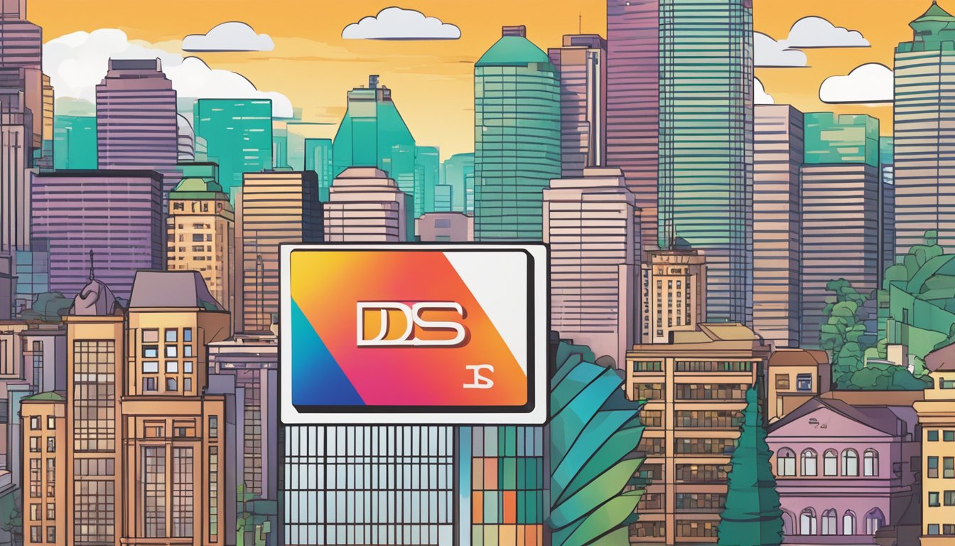 A vibrant cityscape with the iconic Takashimaya building in the background, featuring the DBS logo and a credit card in the foreground