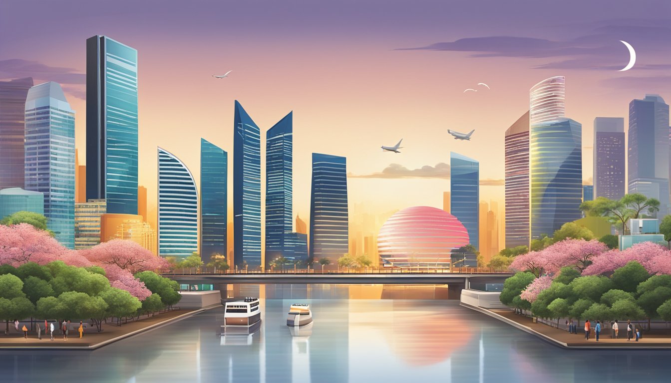 A modern, sleek debit card with the DBS and Takashimaya logos, set against a backdrop of the iconic Singapore skyline