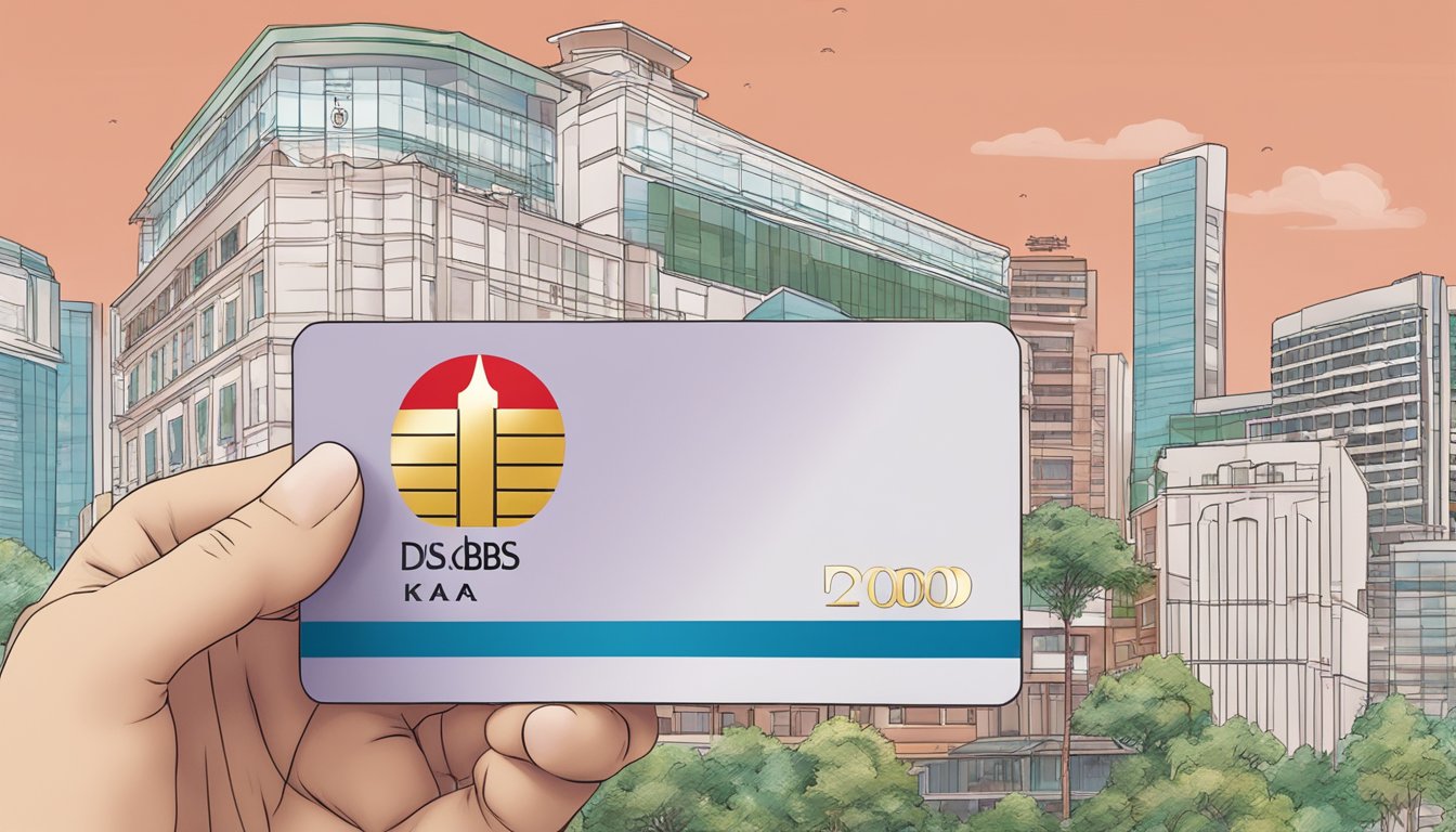An illustration of the DBS Takashimaya debit card against a Singaporean backdrop with the Takashimaya building in the background