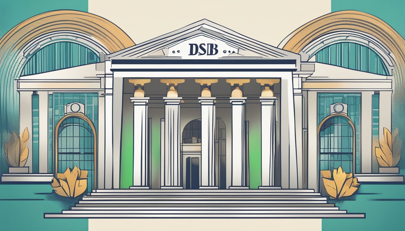 A bank logo with "Fee Waiver Policy" text, a crossed-out annual fee, and "DBS" in bold, against a clean, modern backdrop