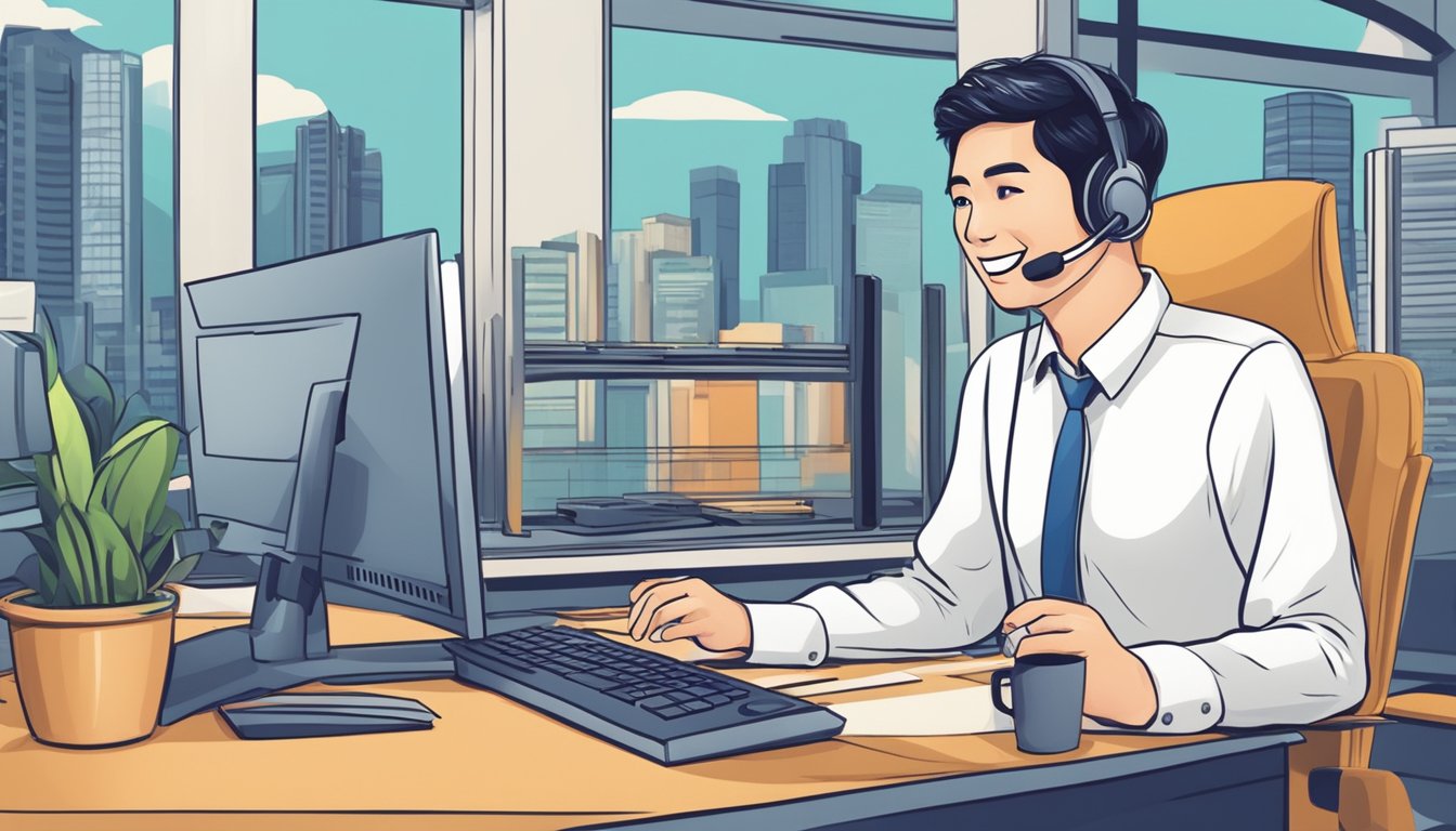 A customer service representative waives a late fee for a customer in Singapore, addressing frequently asked questions