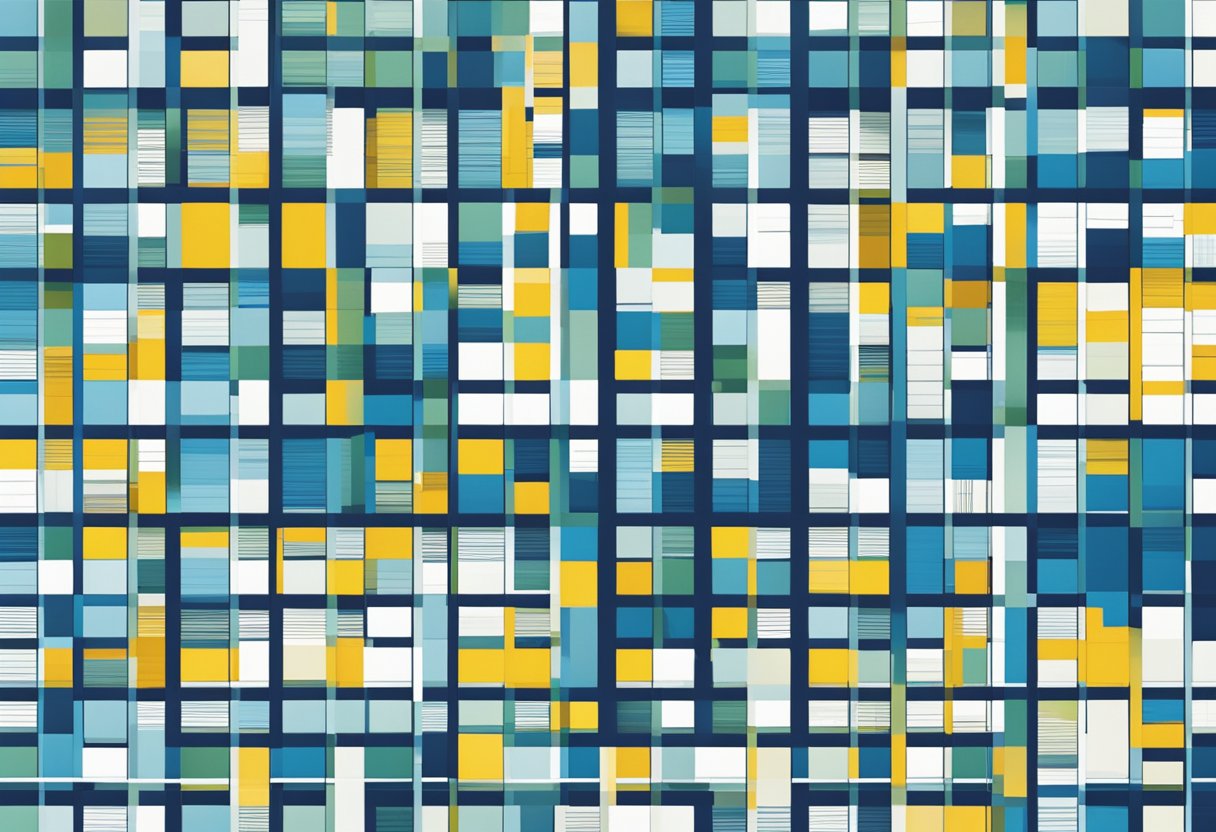 Rows in Excel alternate highlighted in blue and white. Cells are organized in a grid pattern