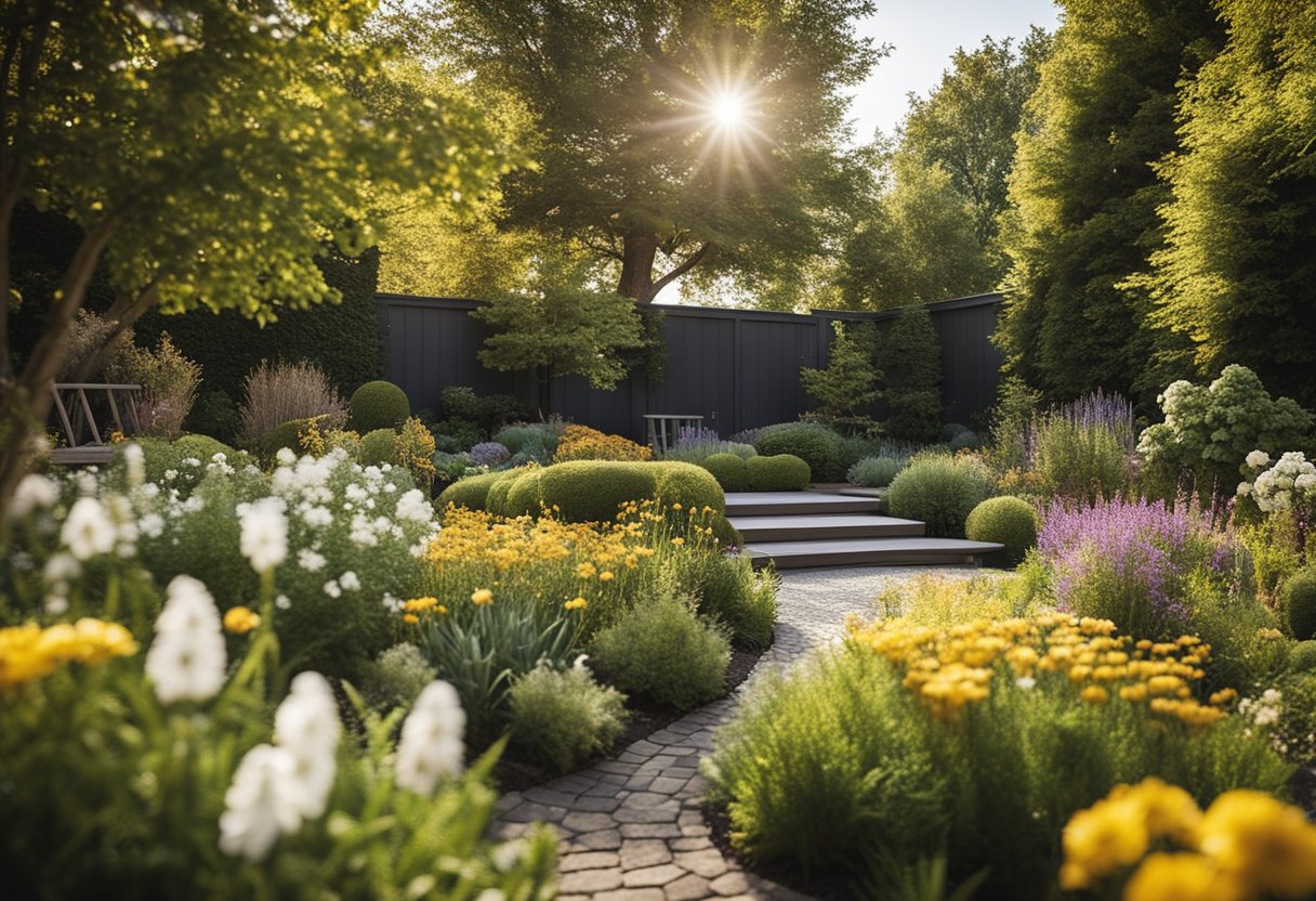 A garden with changing seasons: from blooming flowers to snowy landscapes, showcasing year-round outdoor living trends