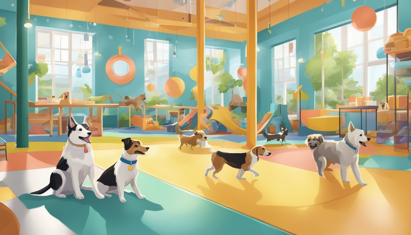 Dogs playing in indoor playground at Pawsome Amenities and Activities dog cafe, Singapore
