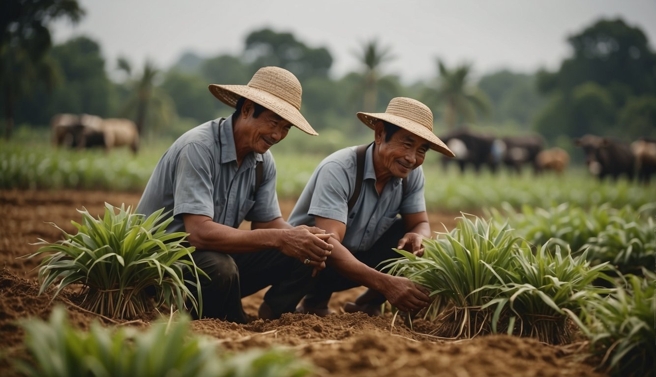 Farmers in Singapore approach money lenders for loans, exchanging their crops or livestock as collateral. The lenders provide the funds in exchange for a promise of repayment with interest