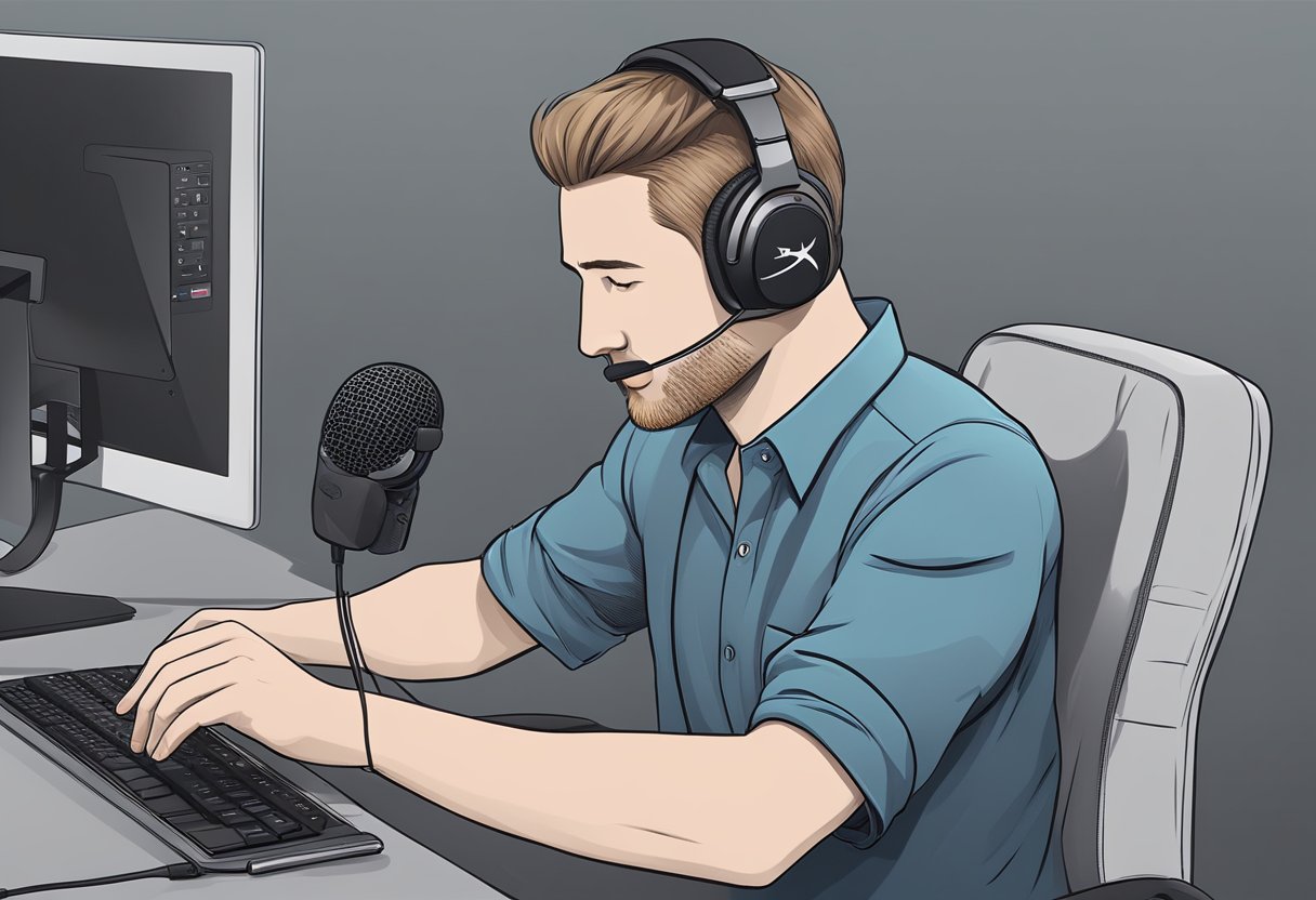 A person unplugs and inspects the HyperX Cloud mic for any visible damage. They then reconnect it to the device and test for functionality