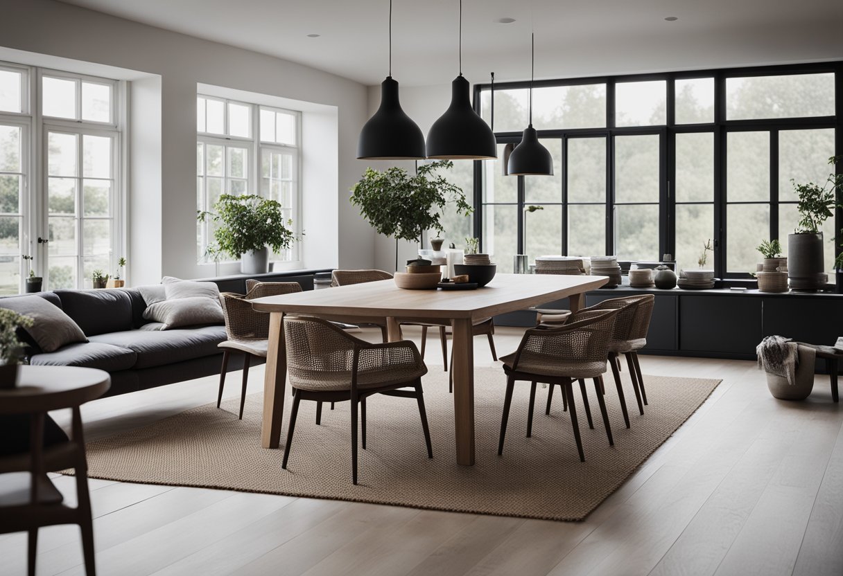 A modern Danish home with sleek furniture and minimalist decor contrasts with a traditional Danish home featuring cozy, rustic elements