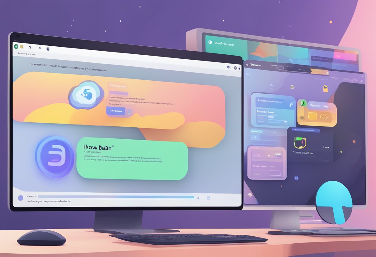 A computer screen shows the Discord interface with an IP ban option highlighted, while a tutorial on "How to IP ban on Discord" is open in the background