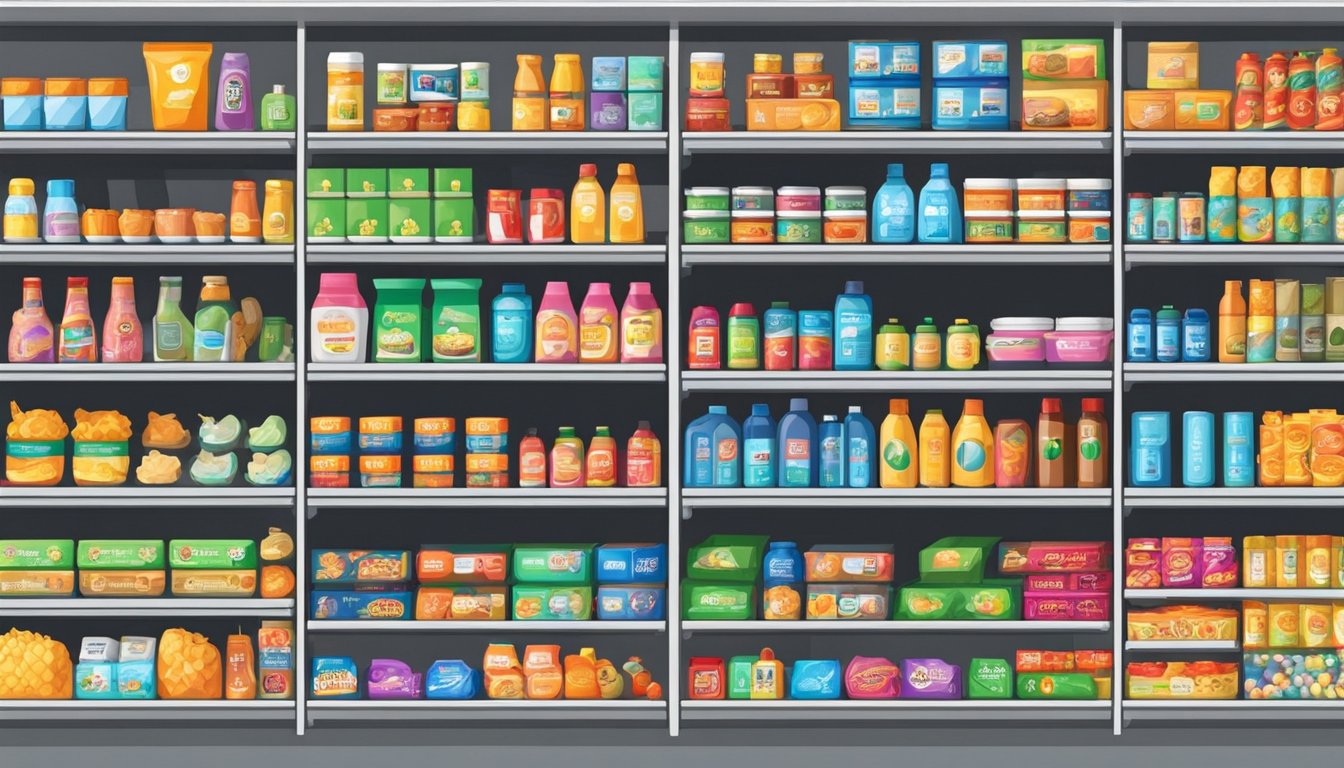 Shelves display a variety of products at unbeatable prices in a dollar shop in Singapore. Labels show low prices on items like household goods, snacks, and stationery