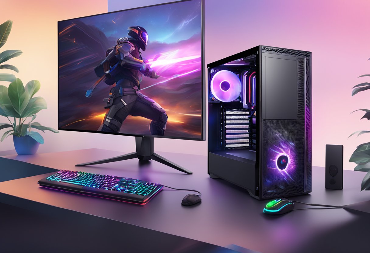 A computer with AMD Athlon processor running a high-performance game smoothly on a large monitor