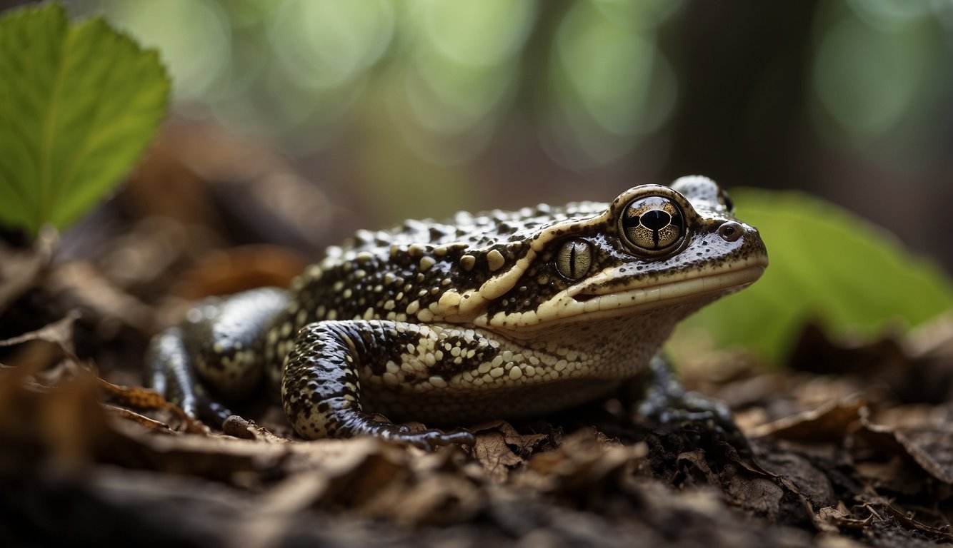 Amphibians burrow in leaf litter, mud, or under logs.

They slow their metabolism and breathe through their skin, surviving the winter in a state of hibernation