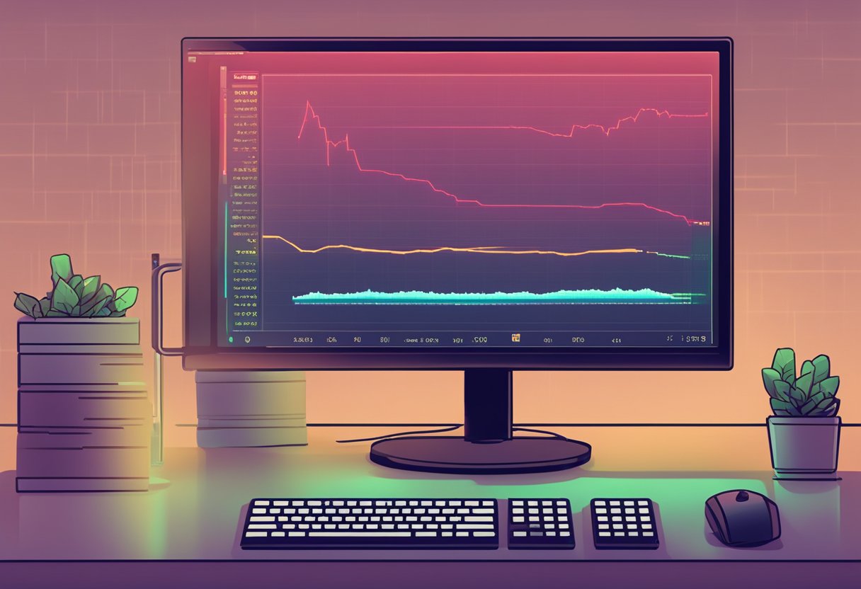 A computer monitor displaying a game with a red "CPU bottleneck" warning message, while the CPU usage graph spikes