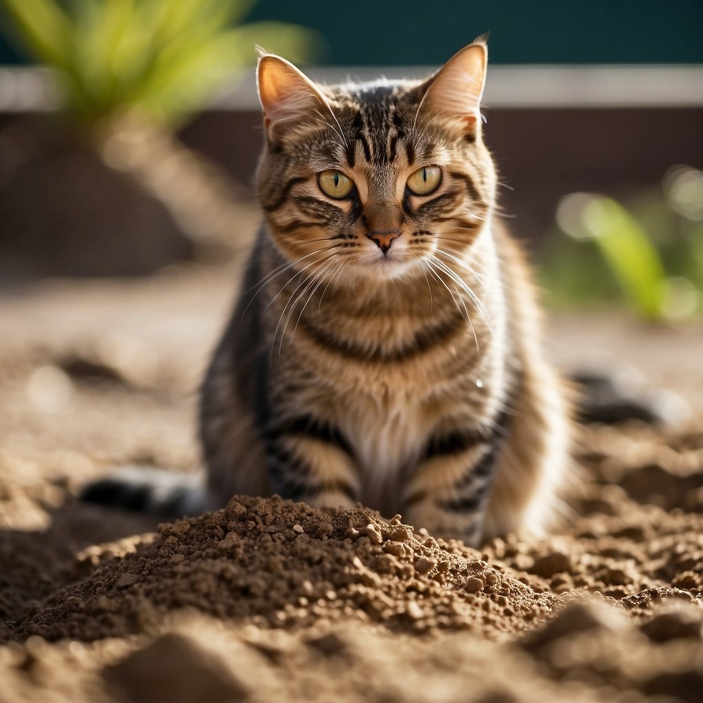 A cat digs in dirt, sand, and soil, testing them as potential litter options