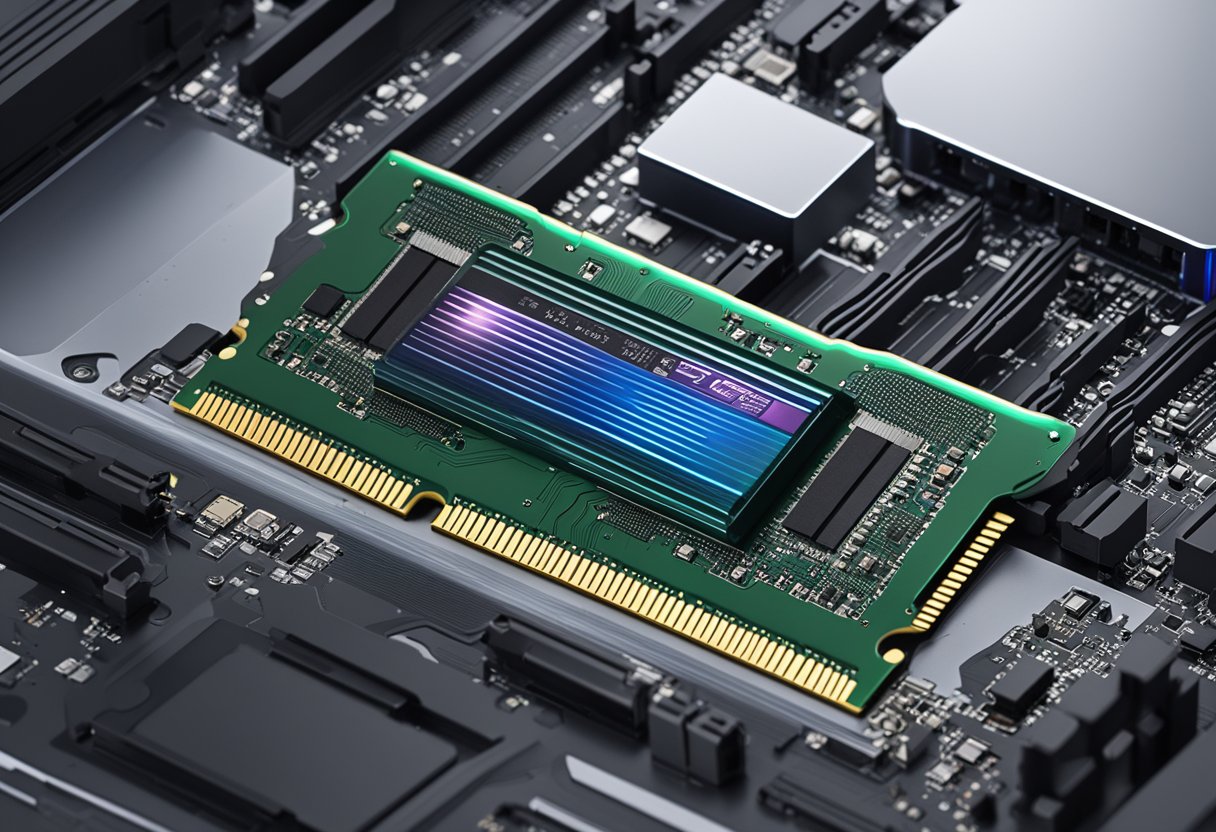 A computer with DDR5 RAM slot next to a DDR4 RAM slot, both labeled for clarity
