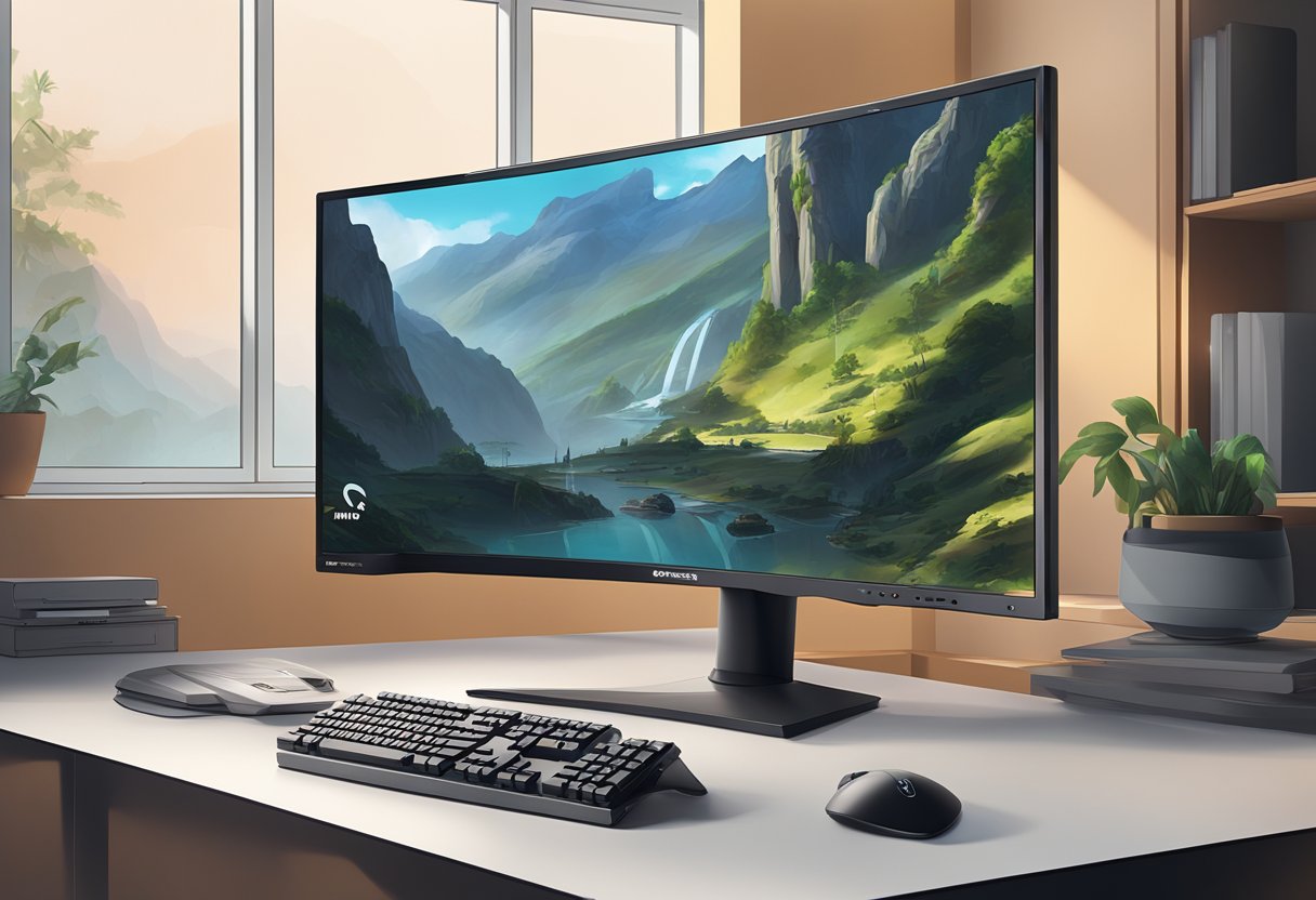 A computer monitor displaying a smooth, tear-free gaming experience with the FreeSync or Adaptive Sync logo visible