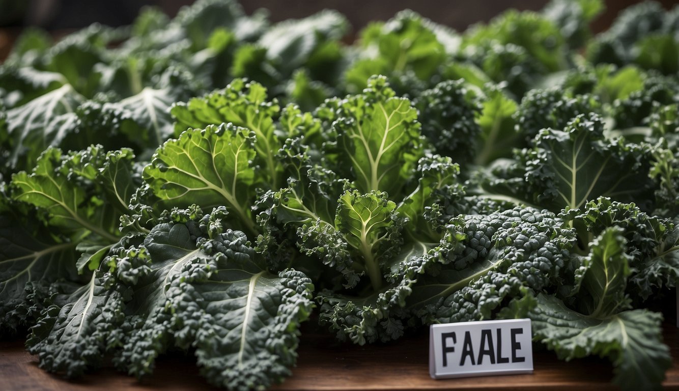 A variety of kale types arranged with a "Frequently Asked Questions" sign
