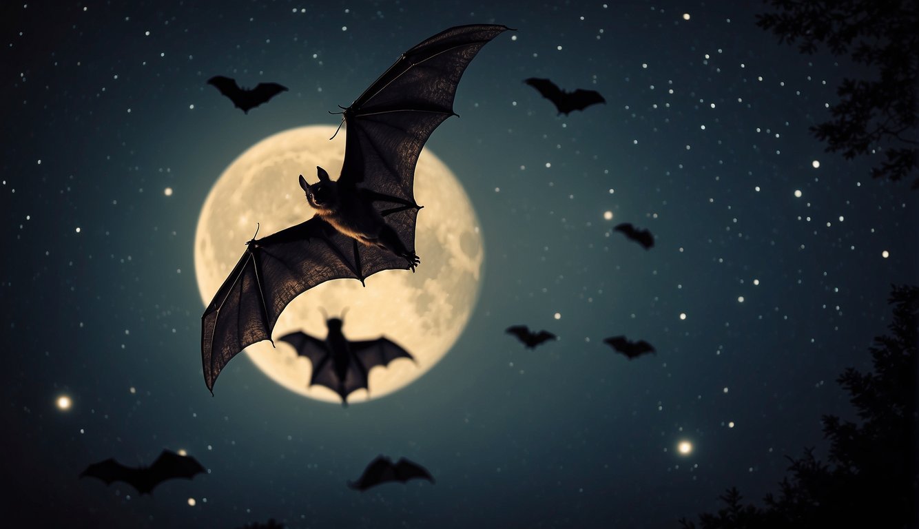 Bats soar through the night sky, their leathery wings outstretched, as they hunt for insects using echolocation