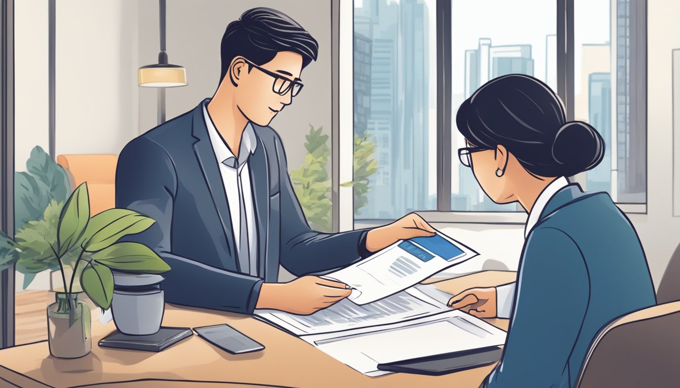 A person receiving financial support from a legal loan provider in Singapore. The scene depicts the process of applying for emergency funds