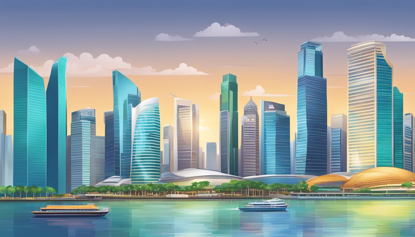 A panoramic view of Singapore's skyline with iconic landmarks and a vibrant cityscape, showcasing the modern and dynamic financial hub of the region