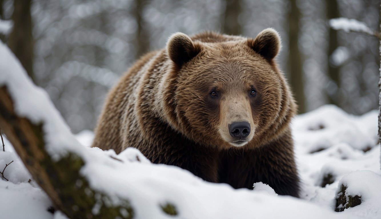 In a snowy forest, small animals curl up in cozy dens.

Big mammals like bears and groundhogs snuggle in caves, slowing their breath and heart rate for a long winter's nap