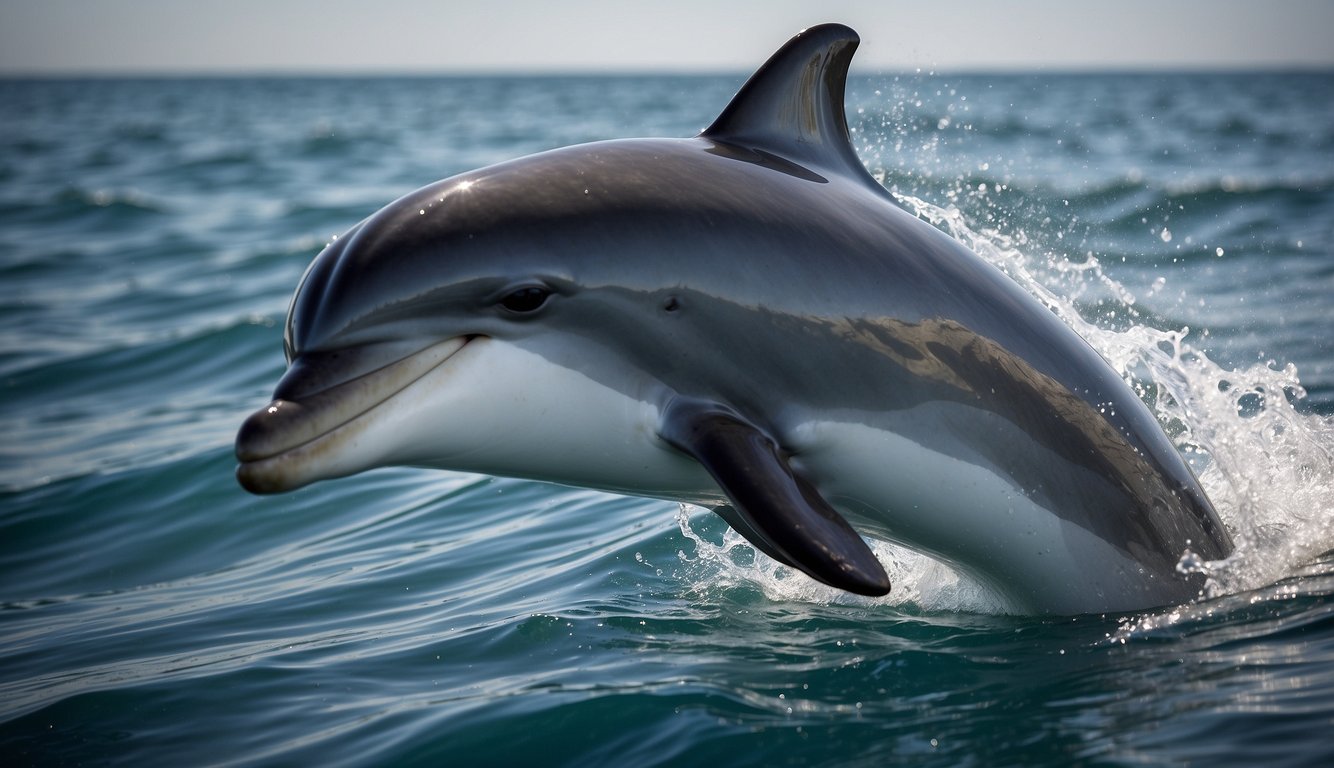 A dolphin swims through the ocean, emitting high-frequency clicks and listening for the echoes to navigate and locate prey.

Its anatomy includes a melon-shaped forehead and specialized air sacs for sound production