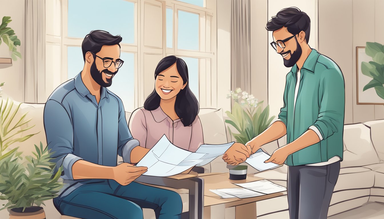 A happy couple receives a letter with details of the Enhanced CPF Housing Grant, showing the amount of financial assistance they will receive towards their new home