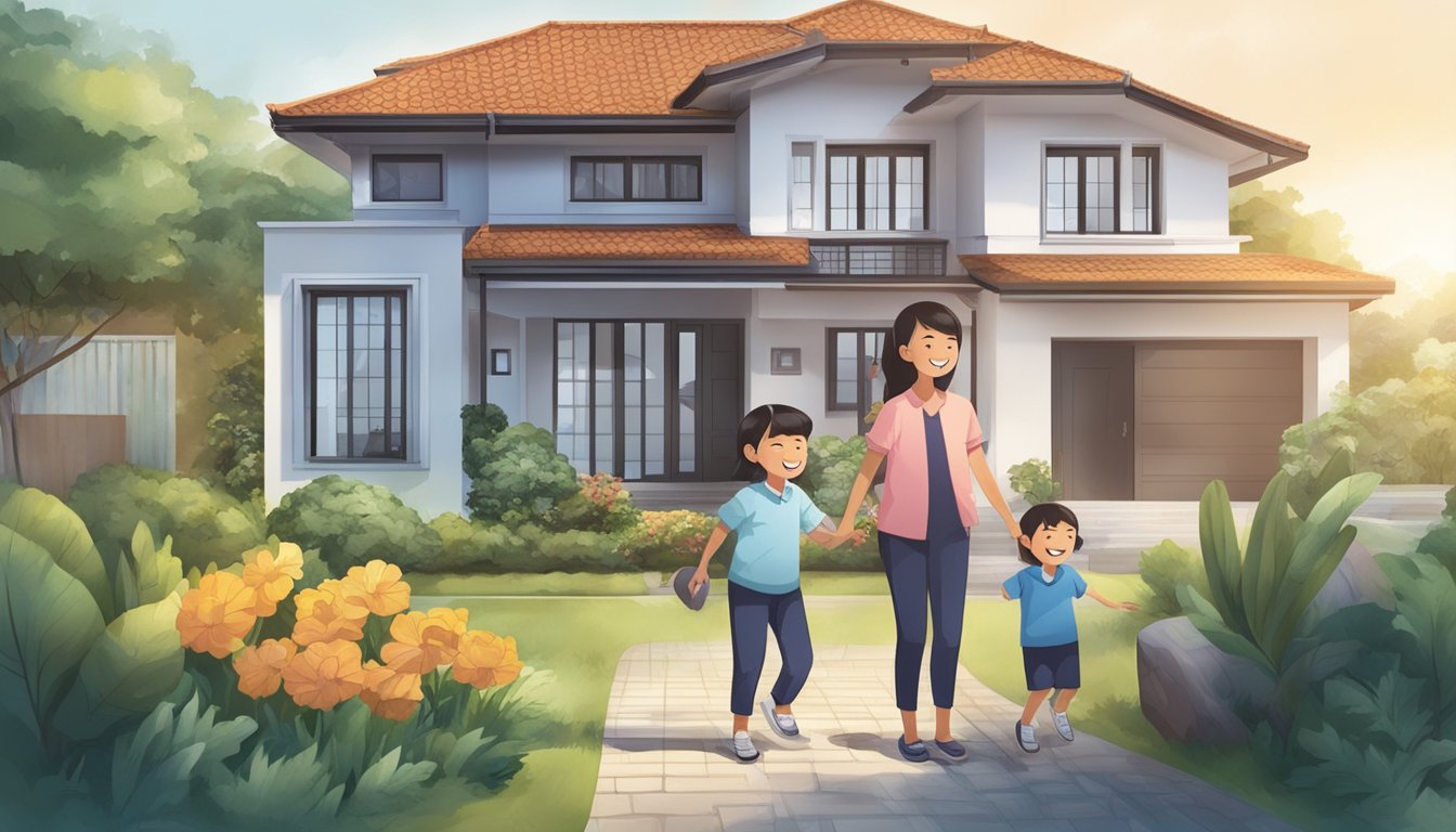 A happy family receives enhanced CPF housing grant in Singapore. They celebrate as they envision their dream home